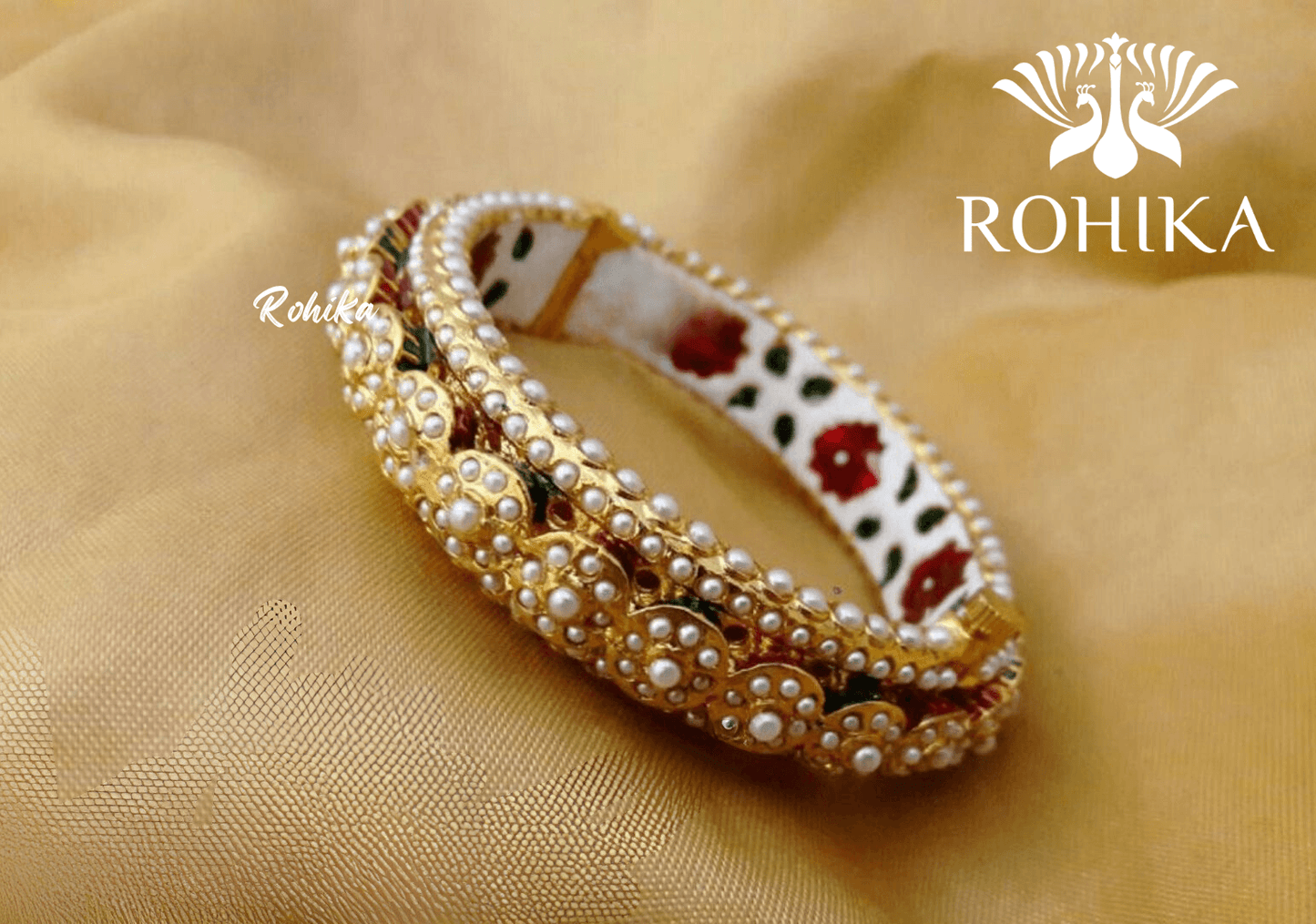 Navya jadau bangles (Single) - White - Rohika Store