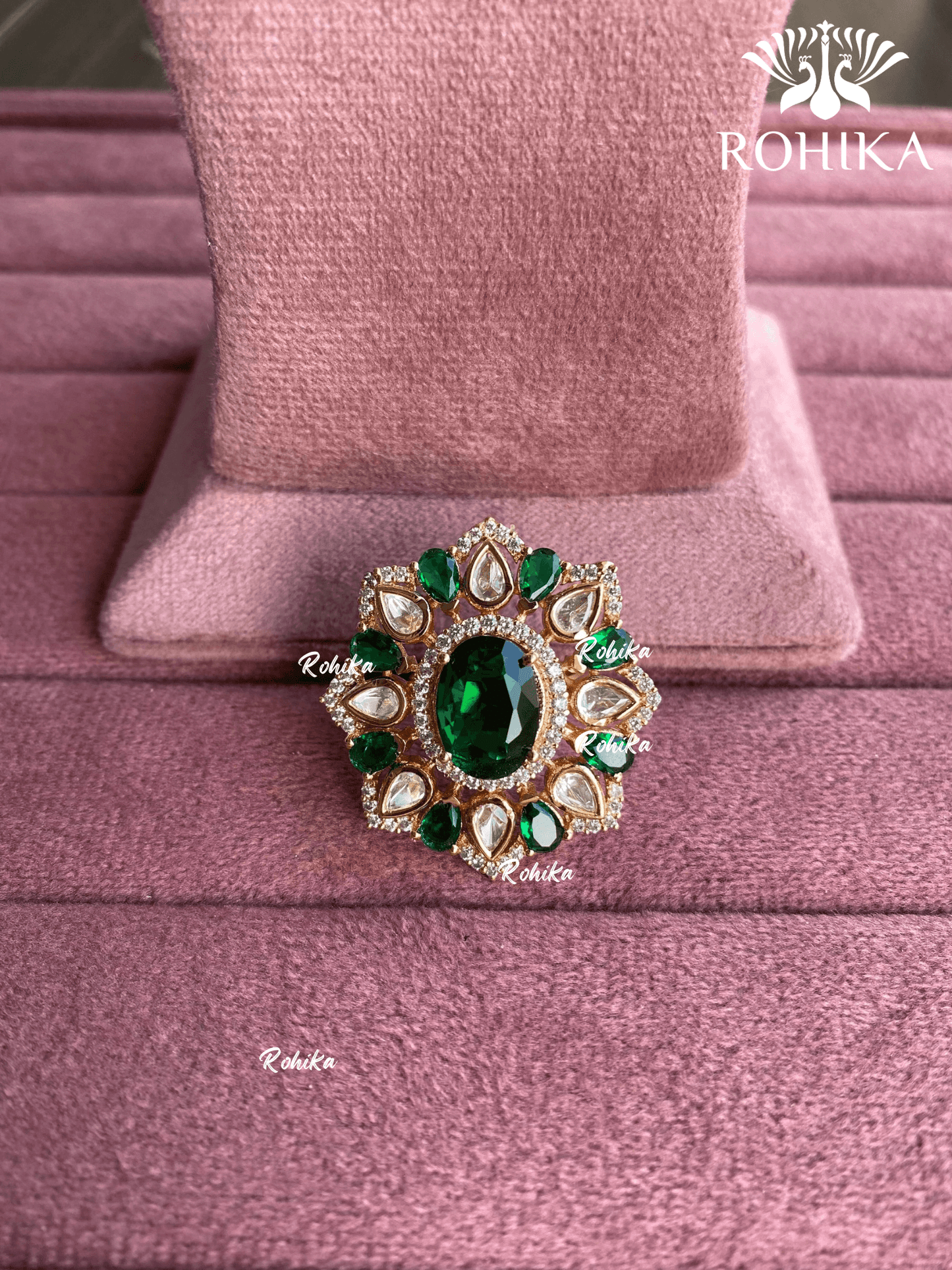 Angana polki kundan ring (SG-070) - Green - Rohika Store