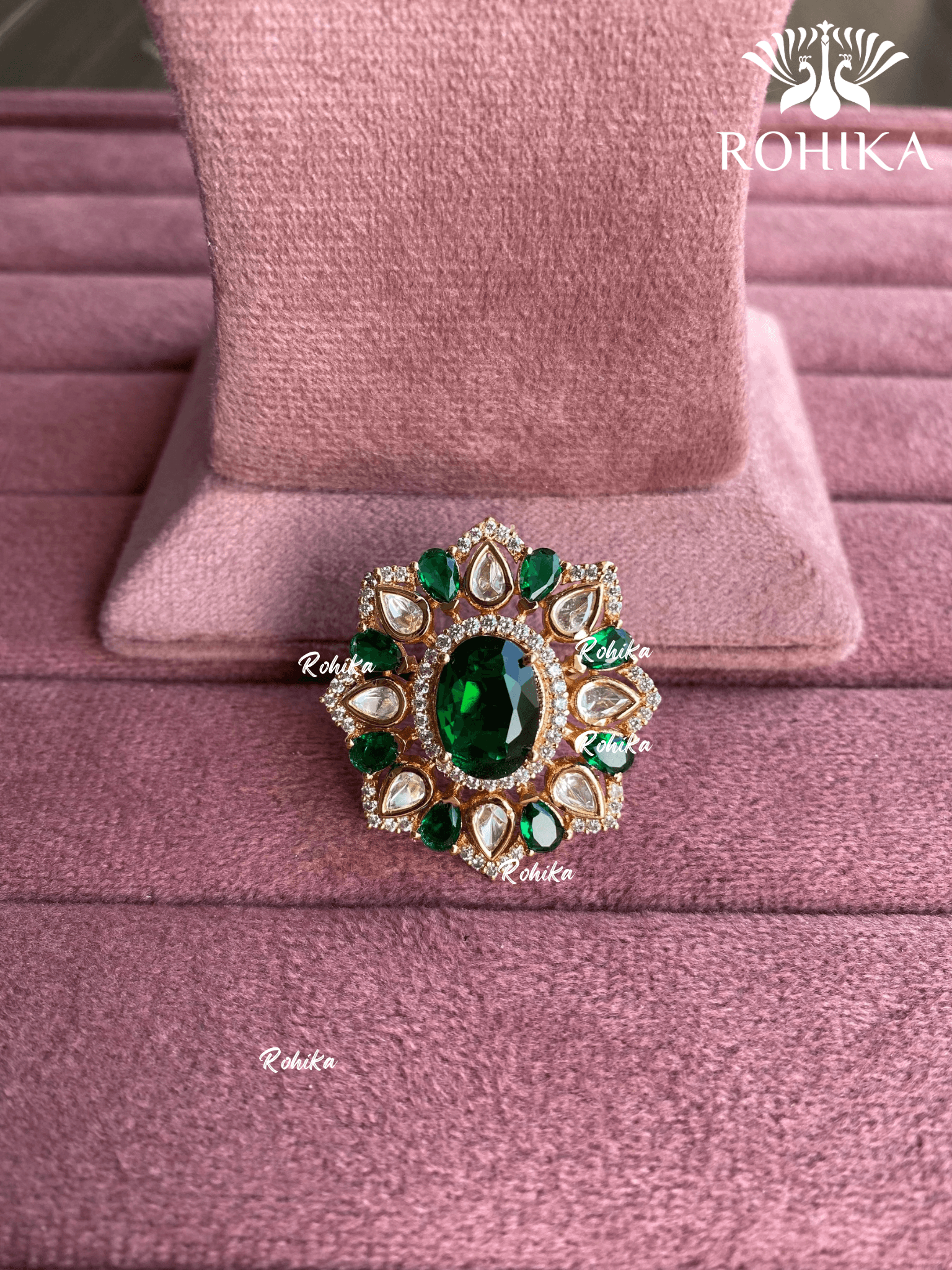 Angana polki kundan ring (SG-070) - Green - Rohika Store