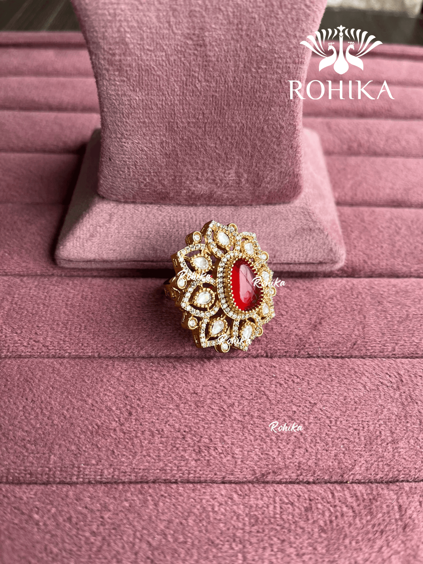 Angana polki kundan ring (SG-106) - Red - Rohika Store
