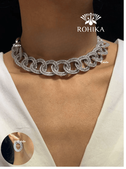 Ella american diamond necklace set - White - Rohika Store
