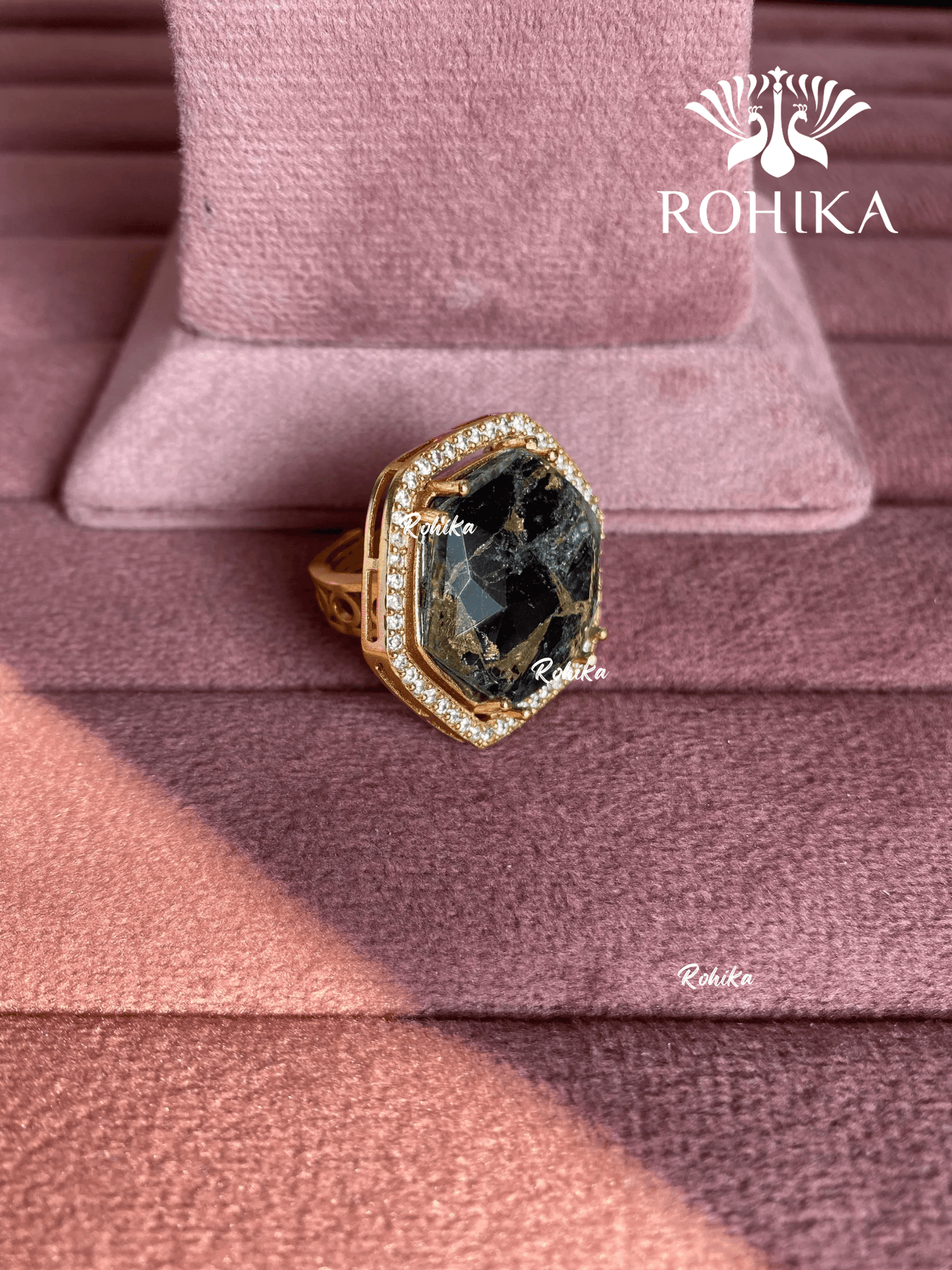Angana polki kundan ring (SG-141) - Black - Rohika Store