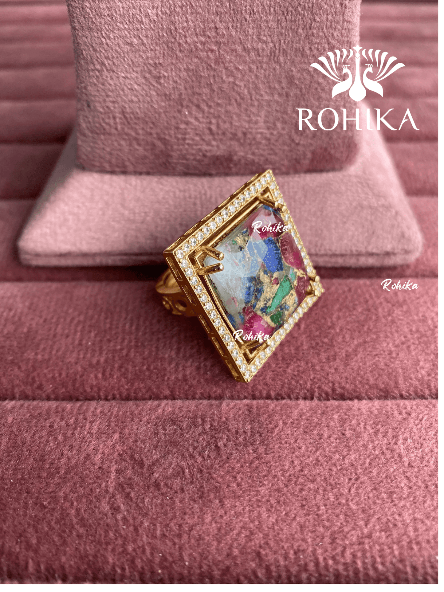 Angana polki kundan ring (SG-101) - Multi - Rohika Store