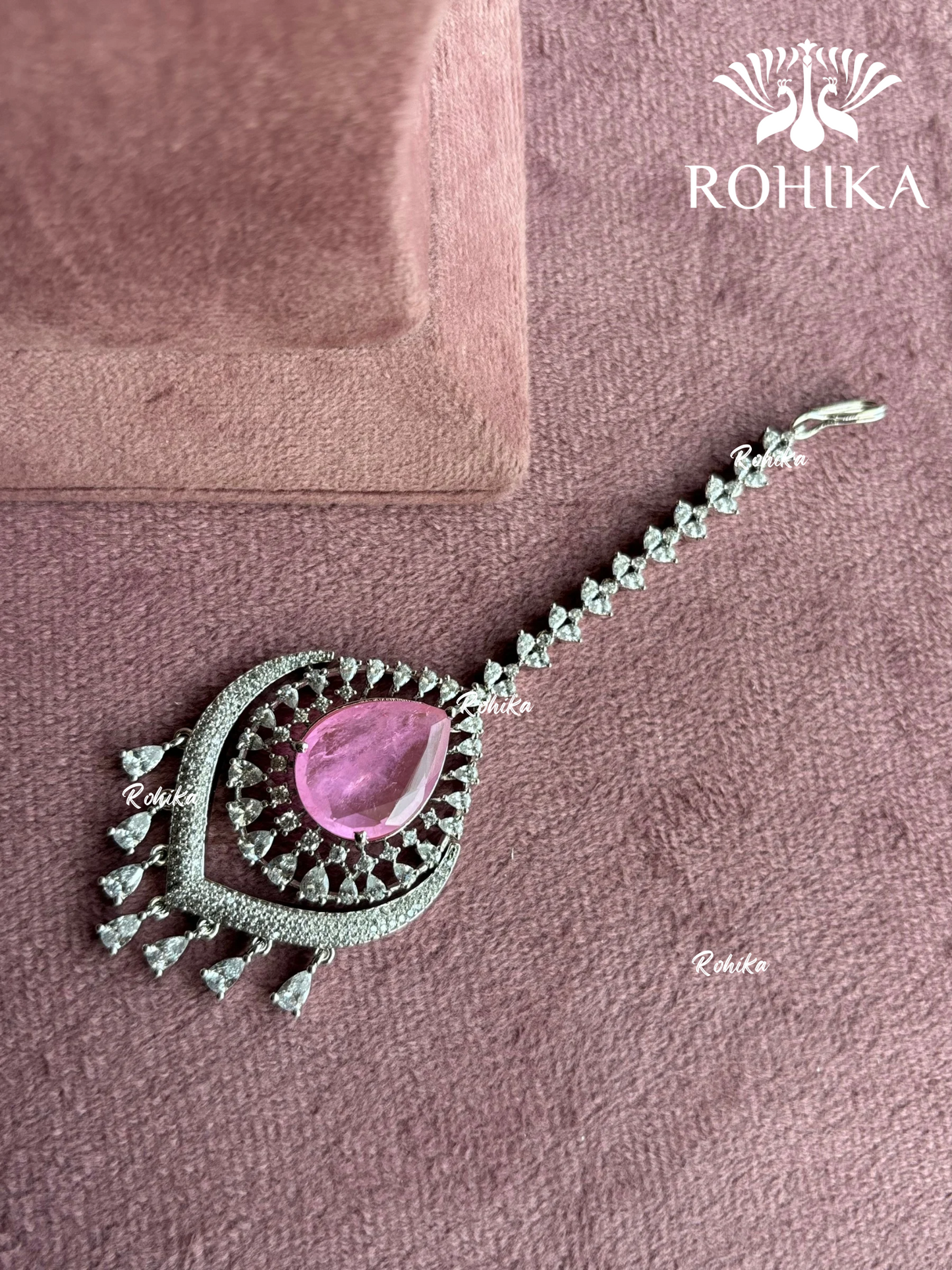 American Diamond Maangtikka (ADM - 002) - Pink - Rohika store