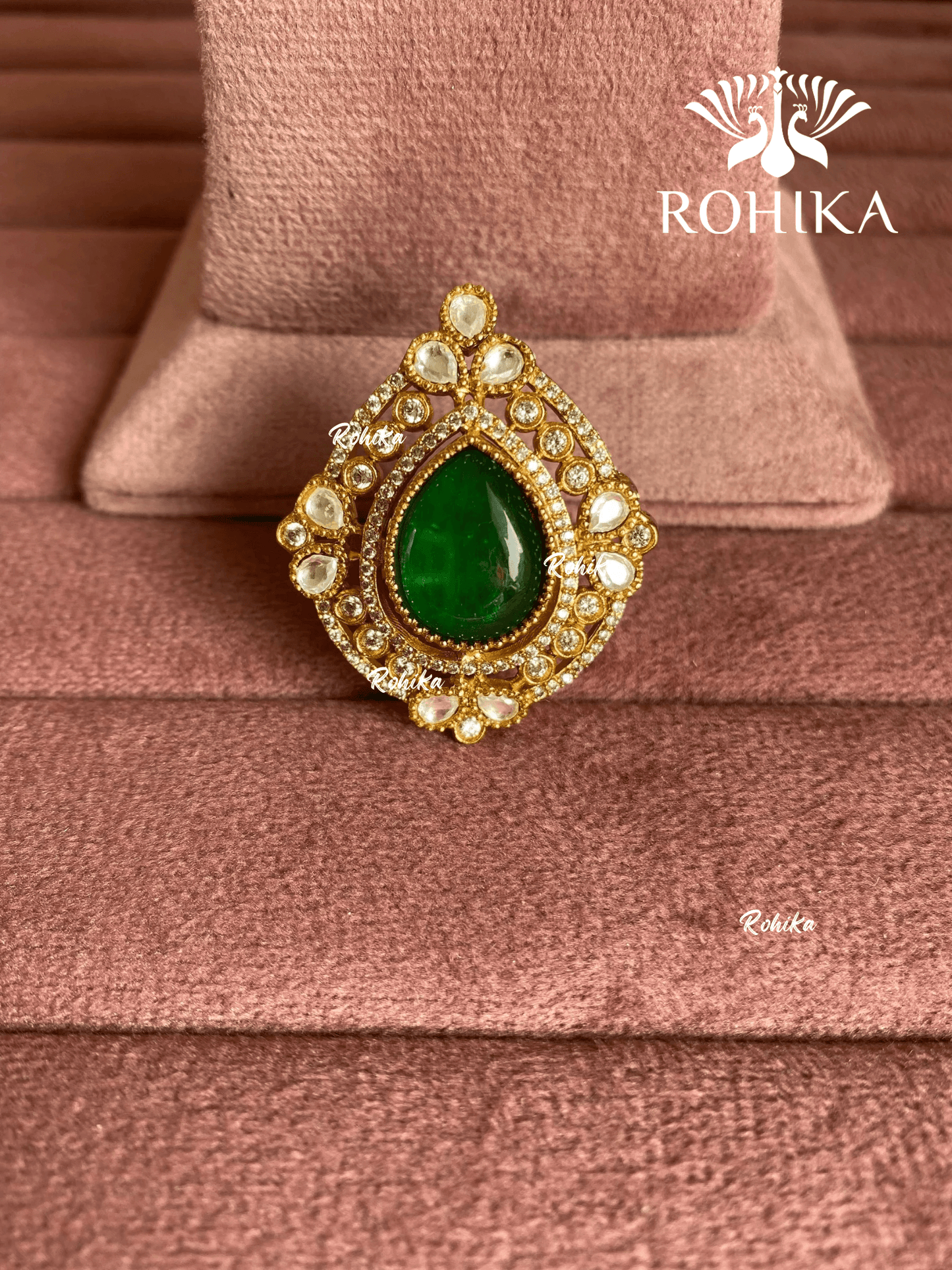 Angana polki kundan ring (SG-127) - Dark green - Rohika Store