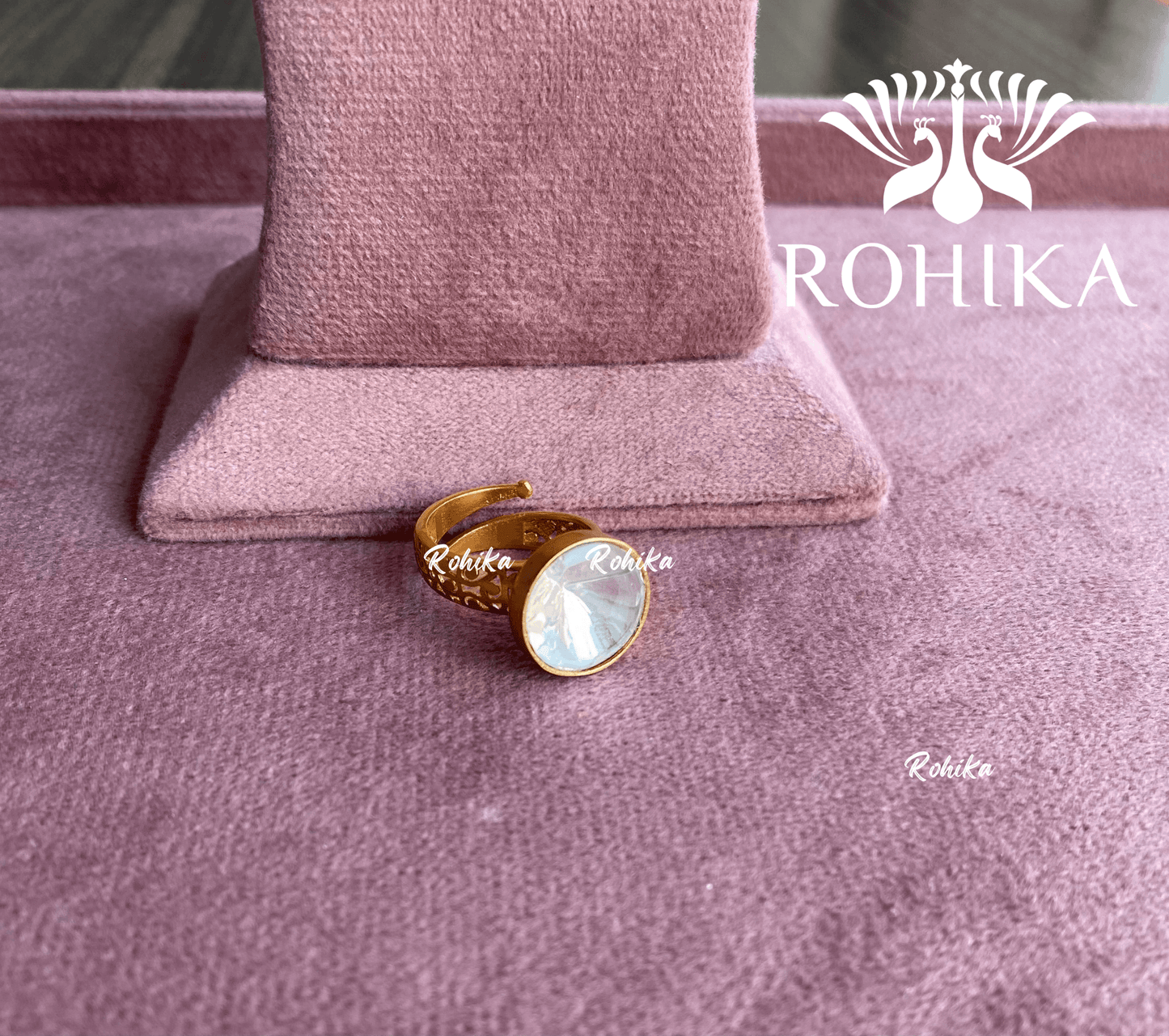 Angana polki kundan ring (SG-053) - White - Rohika Store