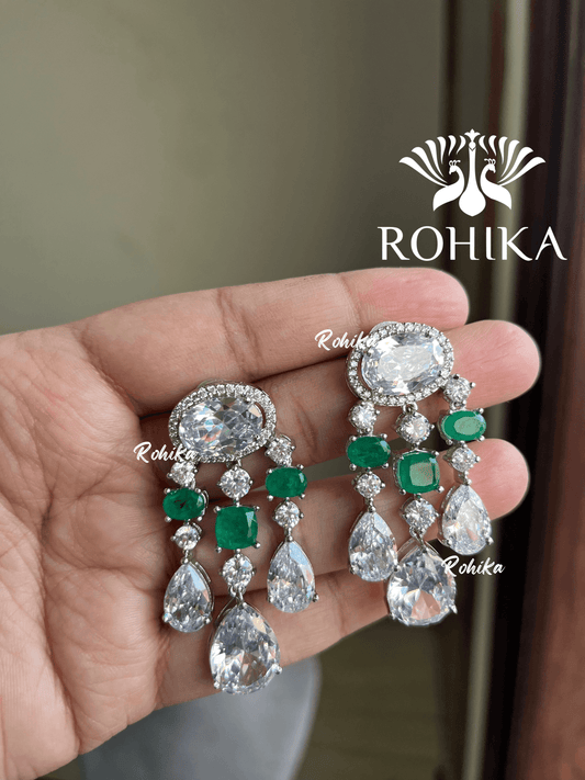 Nitara american diamond earrings - Dark green - Rohika Store