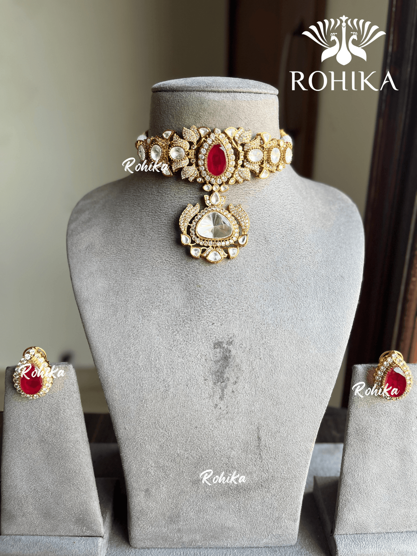 Lily doublet choker set - Red - Rohika Store