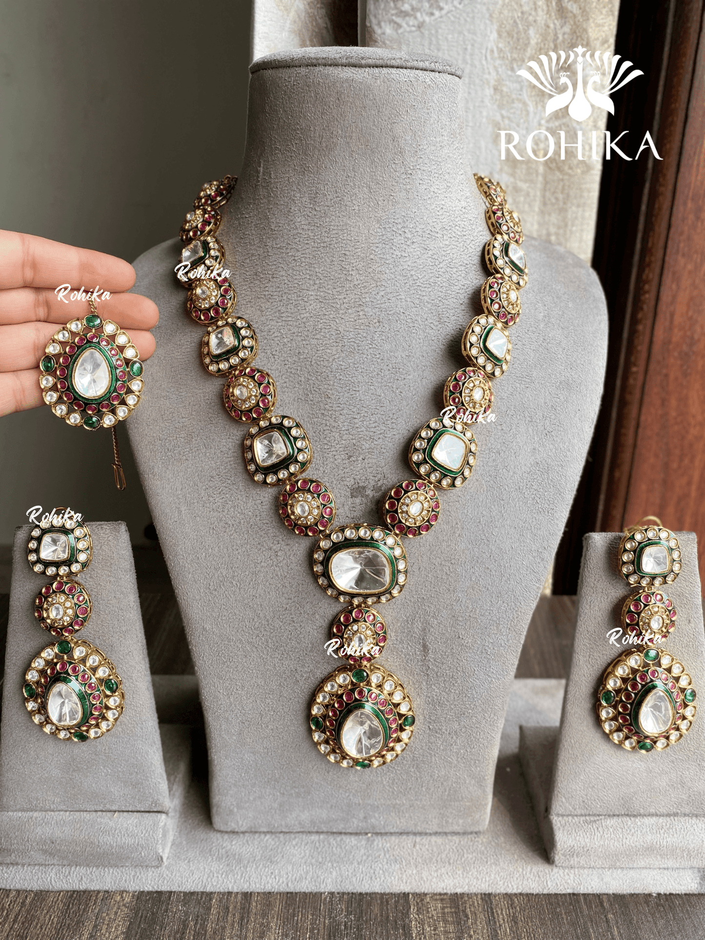 Swara polki kundan necklace set - Red - Rohika Store