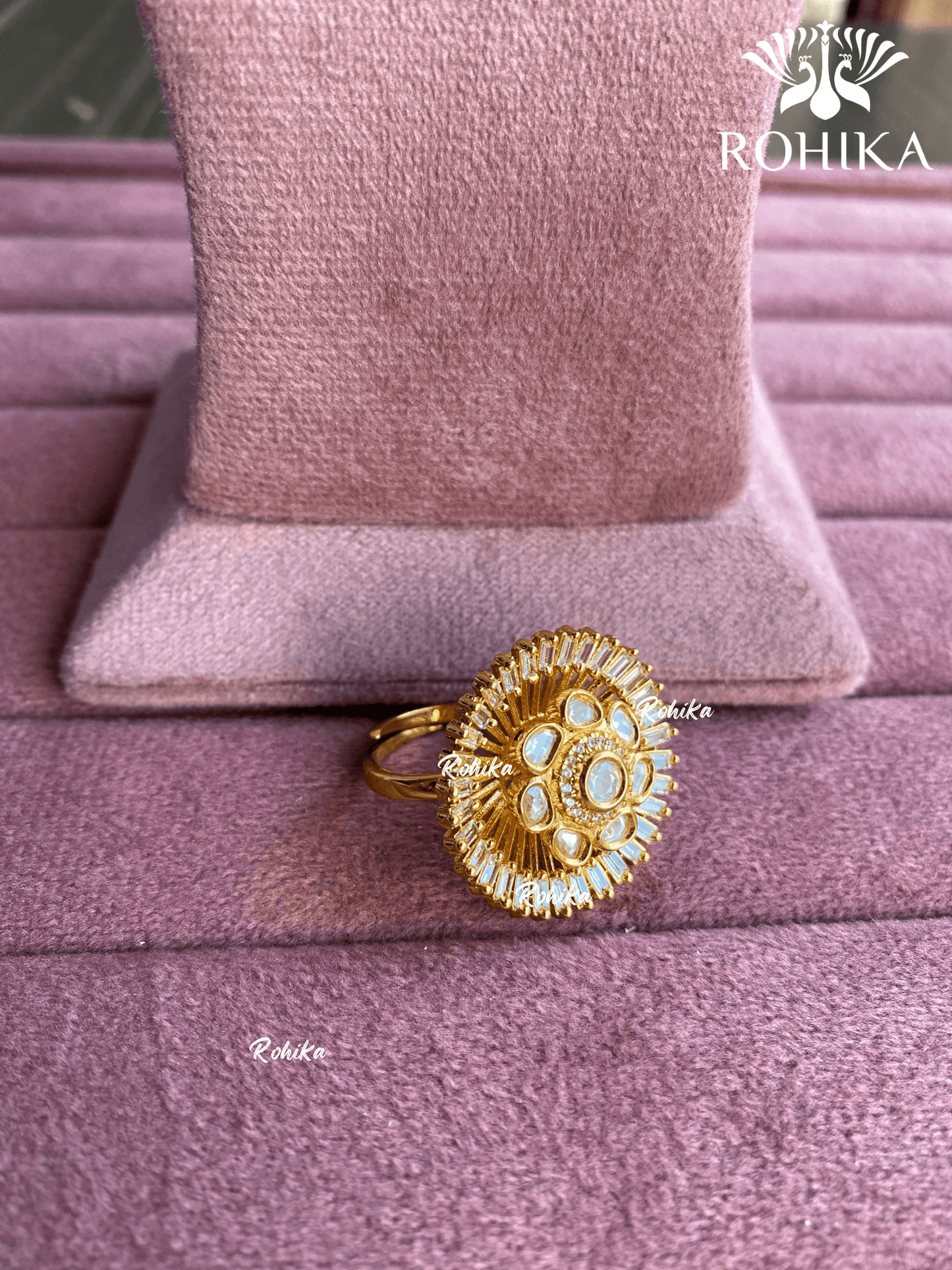 Angana polki kundan ring (SG-061) - Golden - Rohika Store