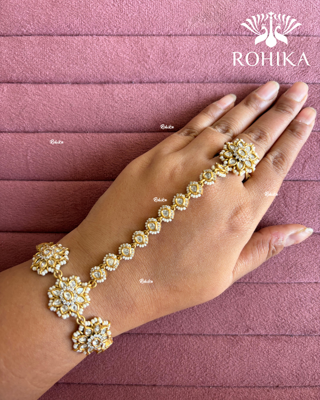 Polki kundan haathphool (HP013) - White