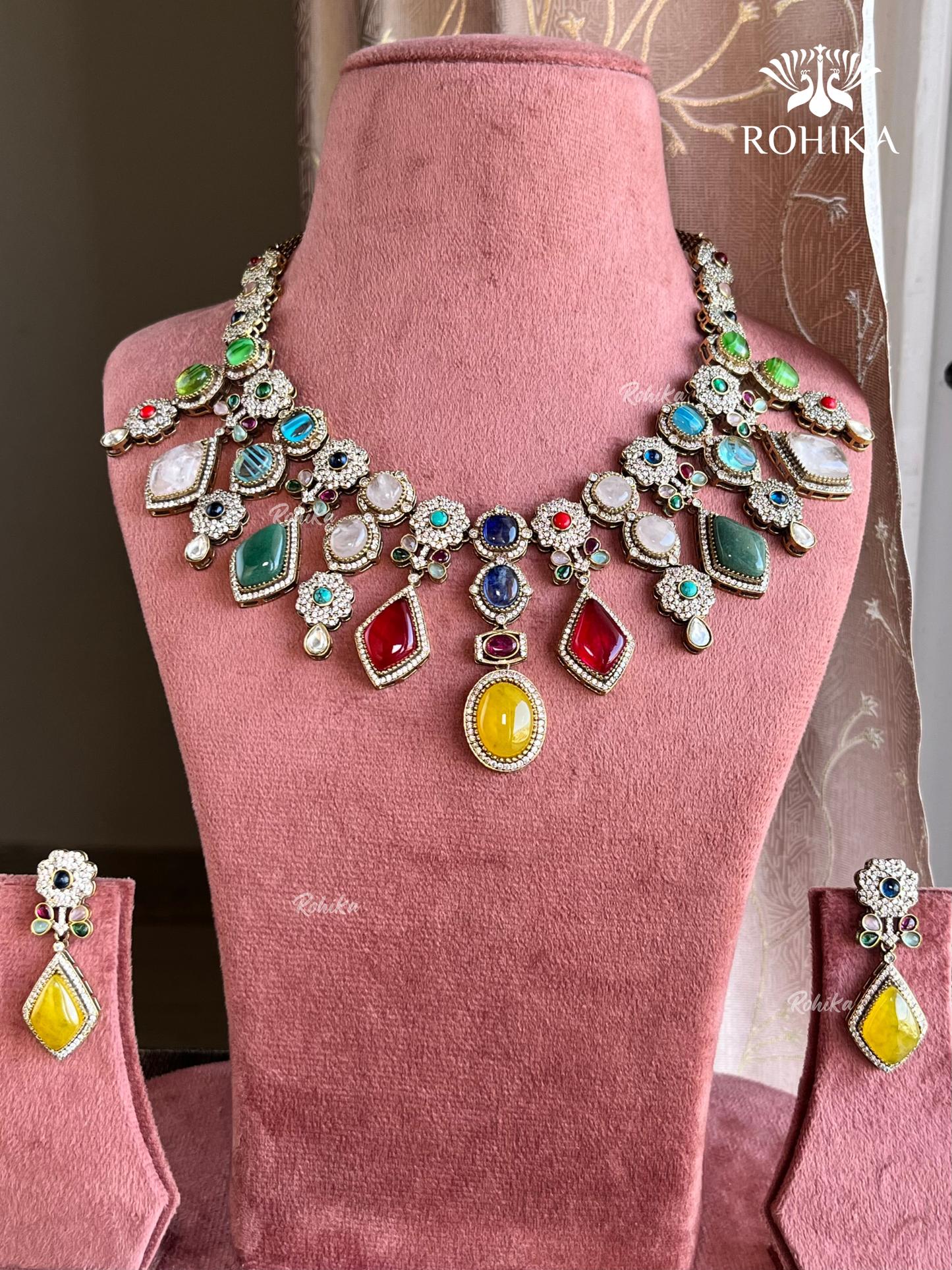 Saabya inspired fusion necklace set (SS033) - Multi colour