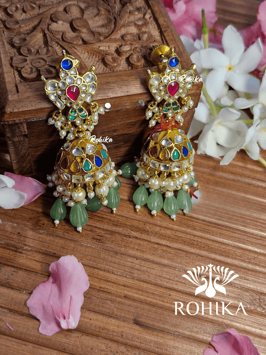 Parini pachhi kundan jhumka (PKJ001) - Mint Green - Rohika Store