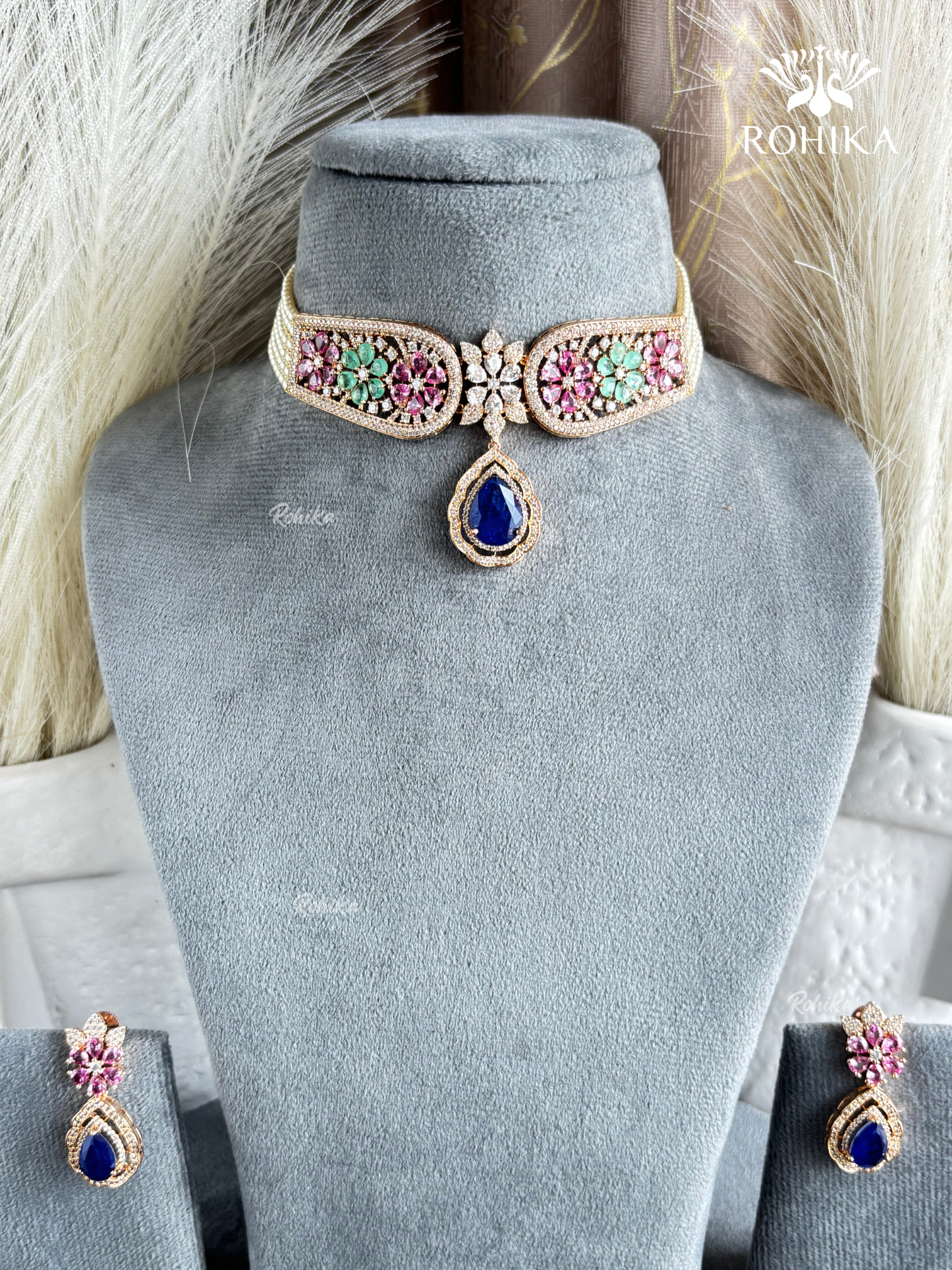 Nainika AD Doublet Choker Set - Dark Blue