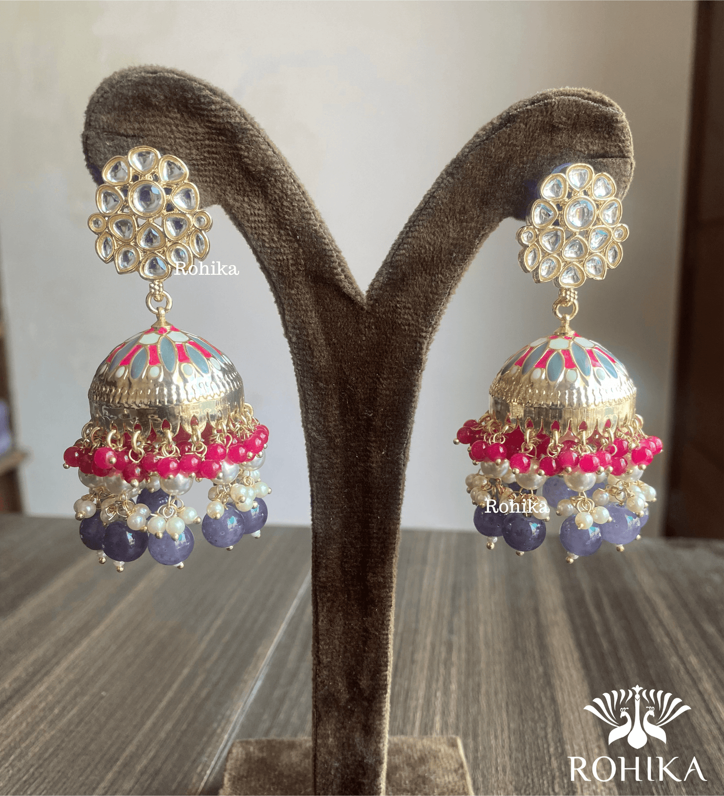 Rashmita jhumka earrings - Red and Grey - Rohika Store