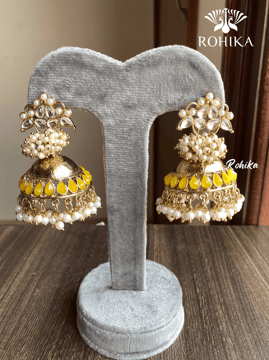 Isha jhumka earrings - Yellow - Rohika Store