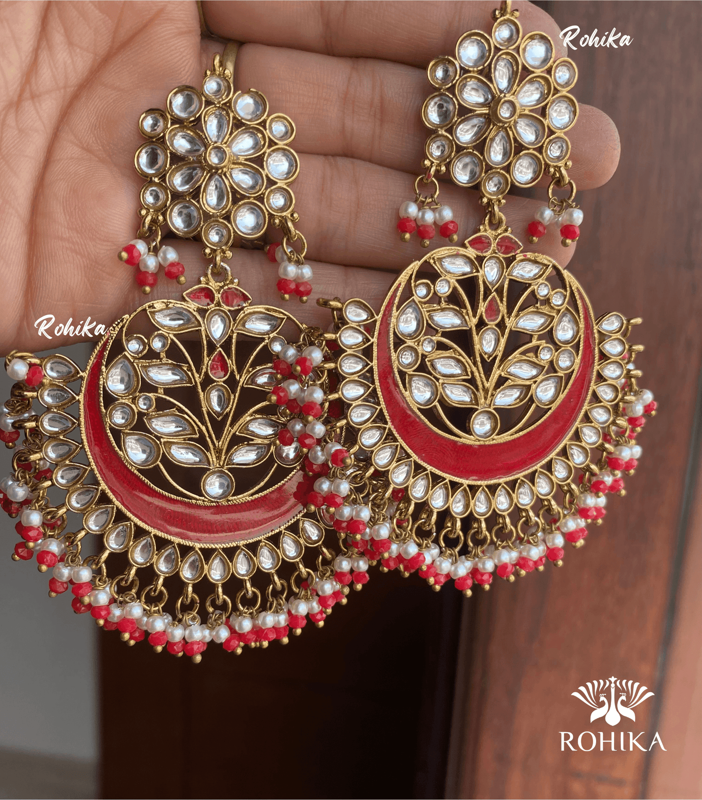 Rajni Beautiful earrings -Red - Rohika Store