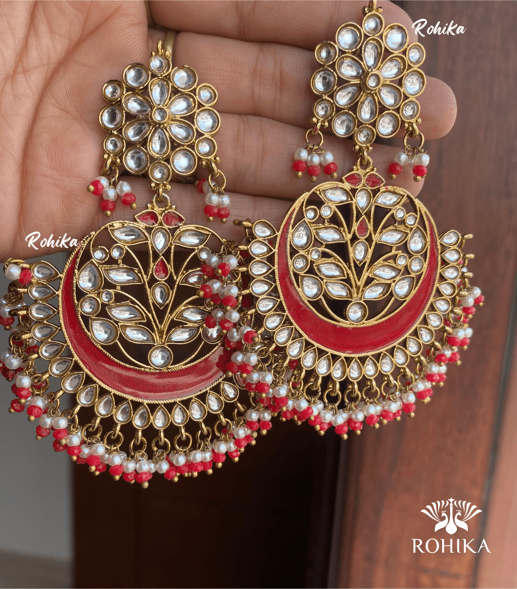 Rajni Beautiful earrings -Red - Rohika Store