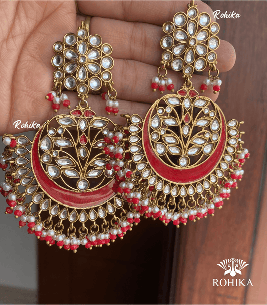 Rajni Beautiful earrings -Red - Rohika Store