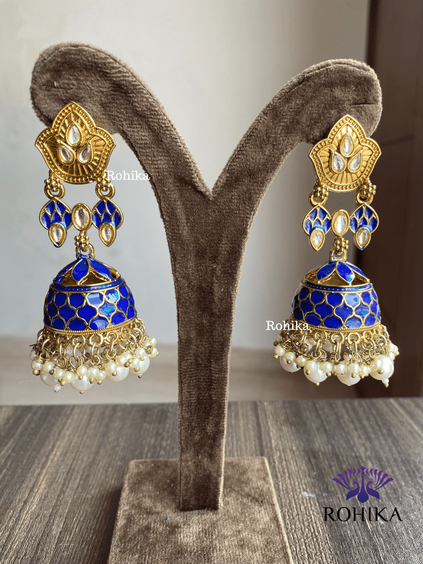 Blossom meenakari jhumka - Dark Blue - Rohika Store