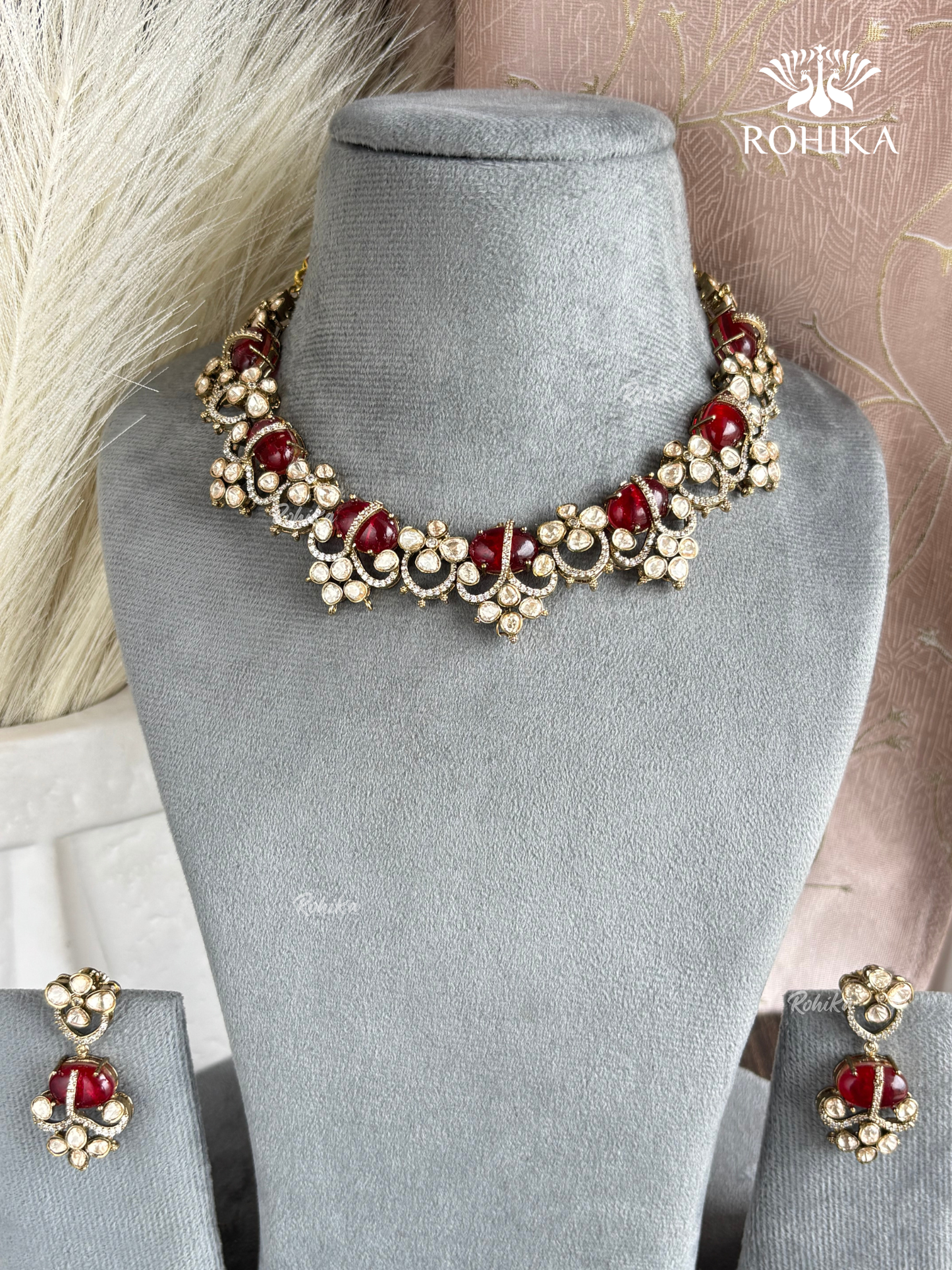 Maansi Moisanite Necklace Set - Red