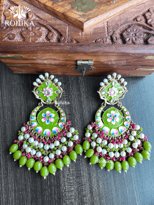 Rashmi meenakari earrings - Parrot green - Rohika Store