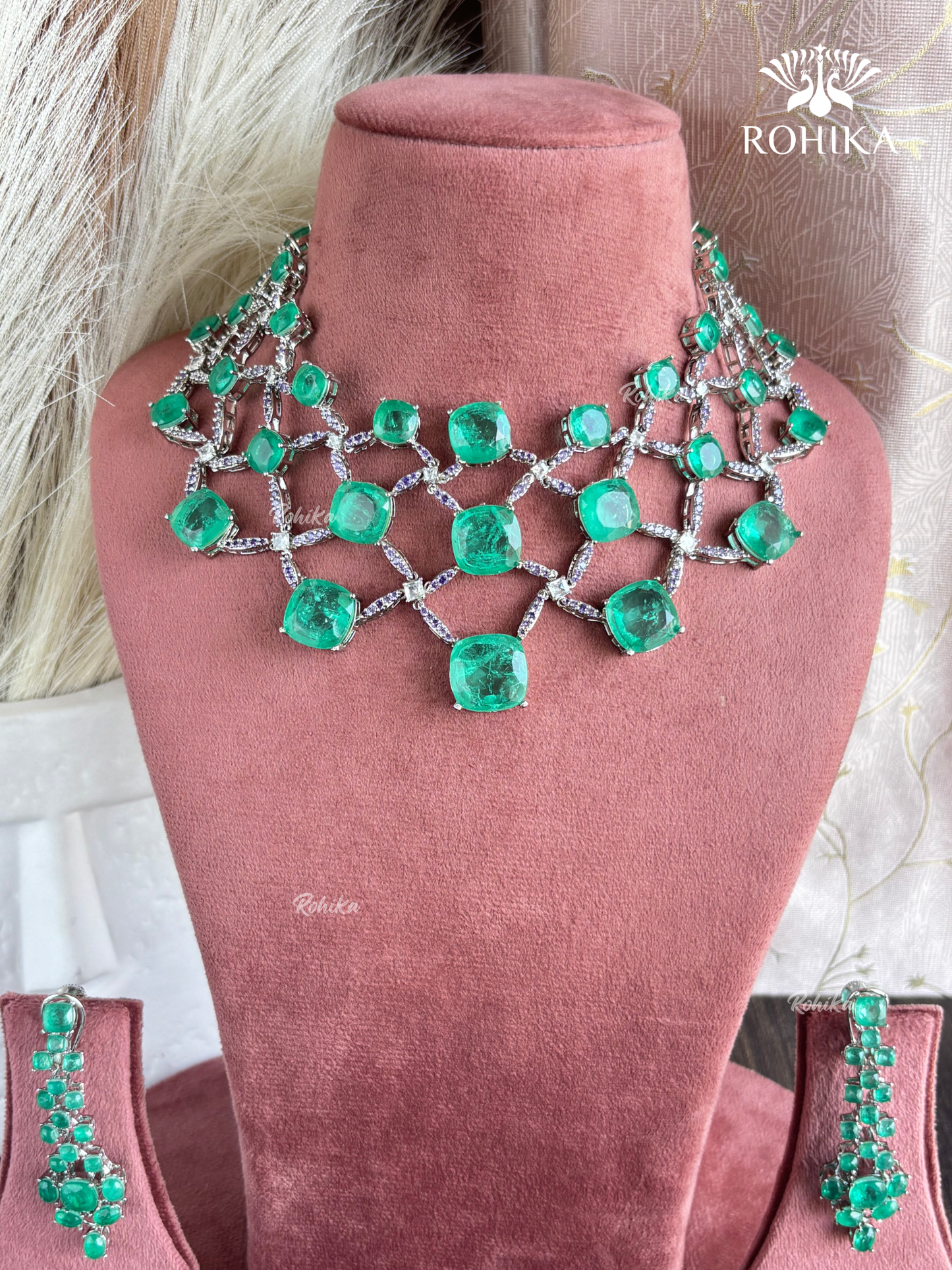 Ishma doublets american diamond necklace set - Mint