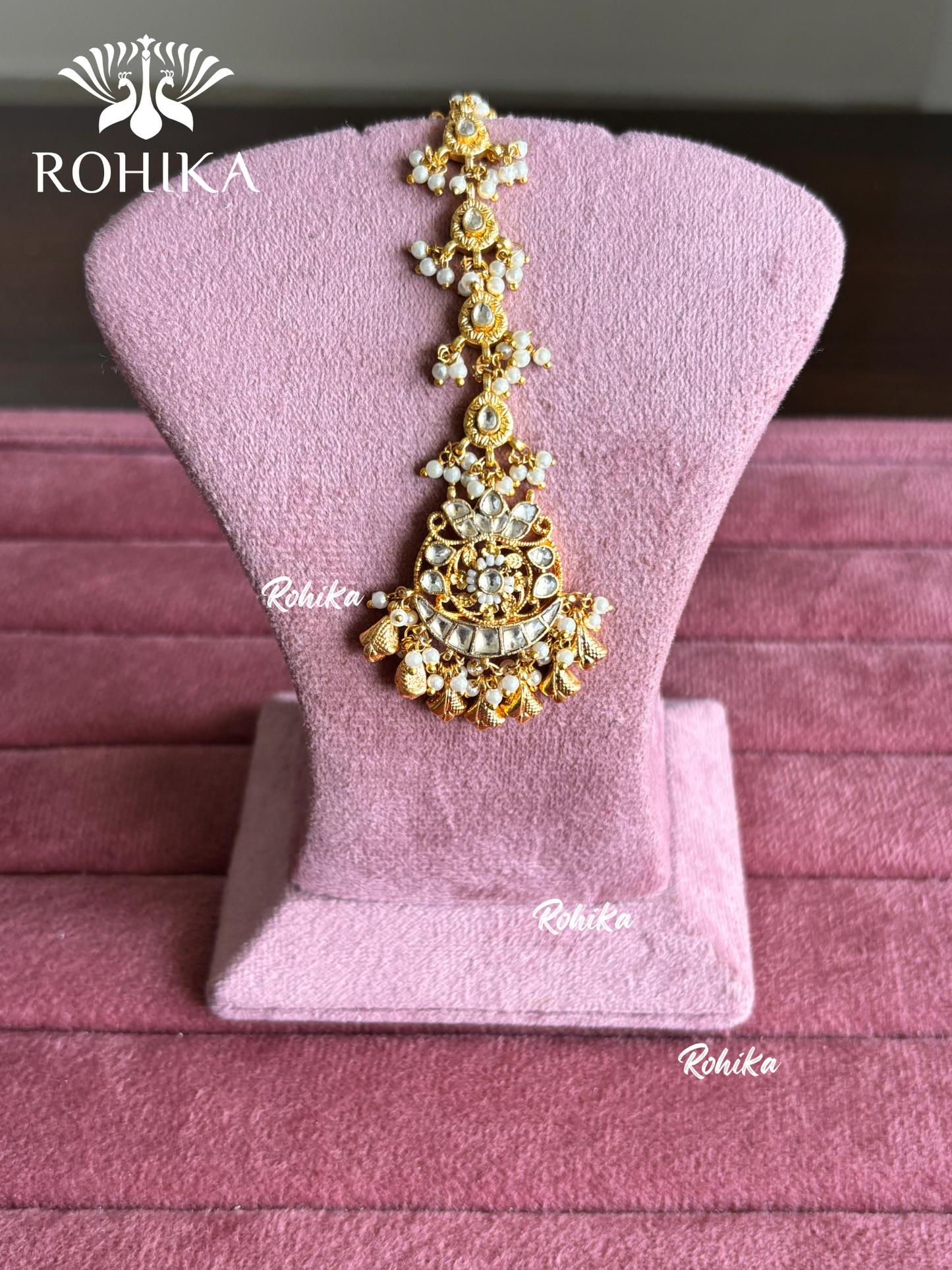 Heritage Pacchi Kundan Maangtikka (HTKA-005) - Golden