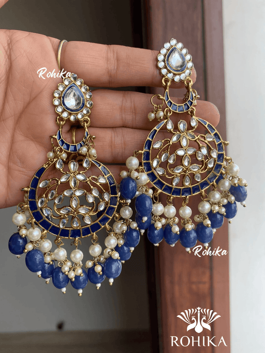 Kajal meenakari kundan earrings - Dark Blue - Rohika Store