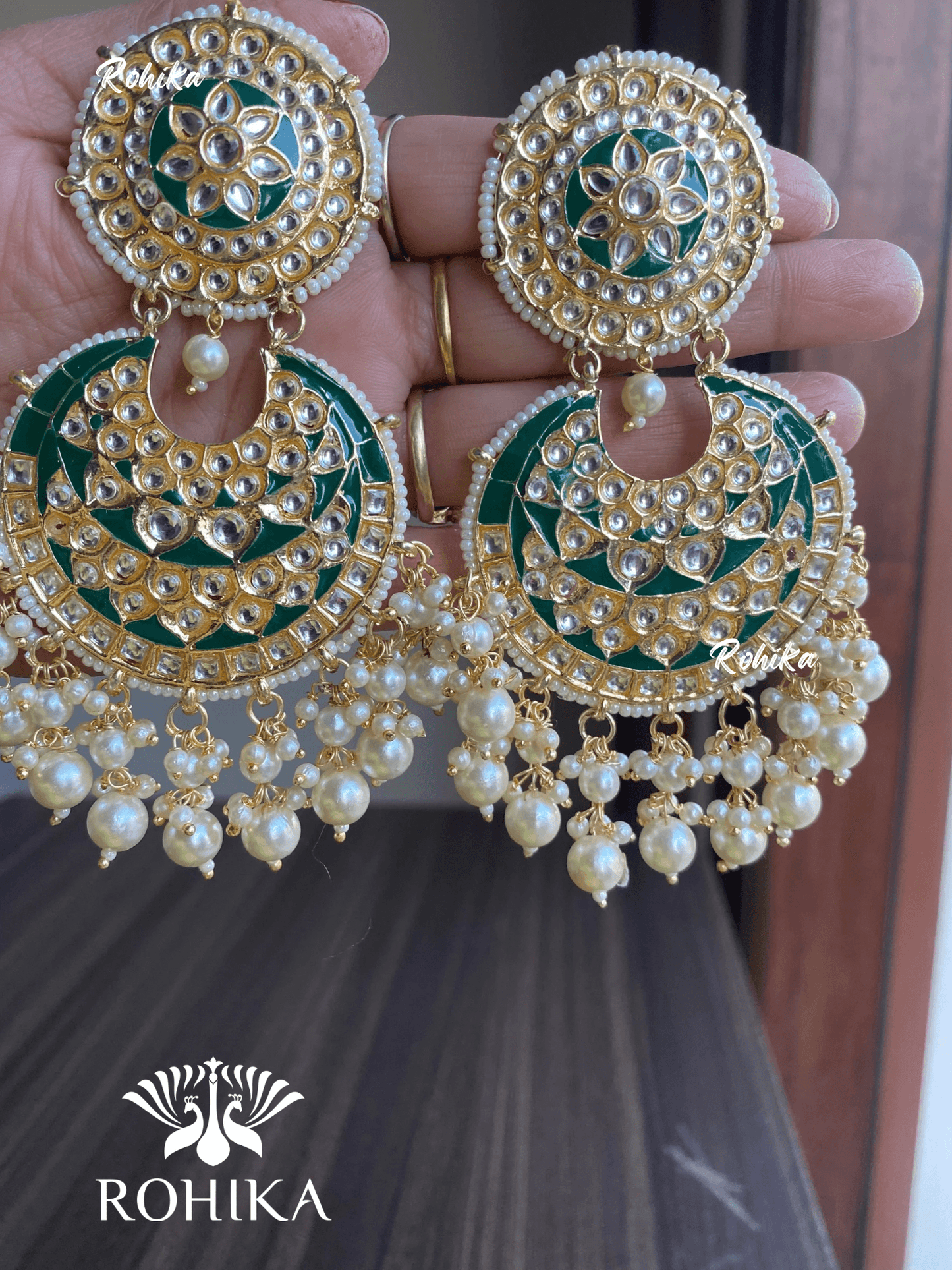 Tisha earrings and maangtikka combo - Green - Rohika Store