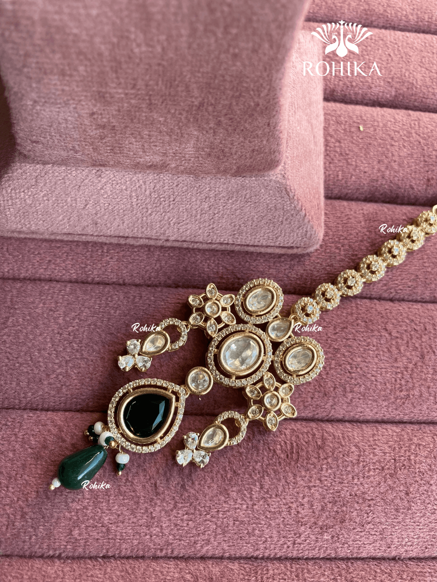 Polki kundan maangtikka (PLKM-051) - Dark green - Rohika Store