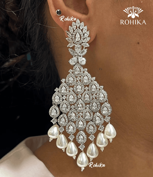Emilia american diamond earrings - Silver - Rohika Store