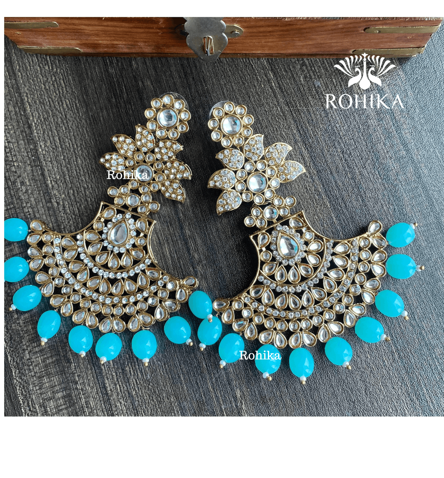 Sparkle chandbali earrings - Sky Blue - Rohika Store