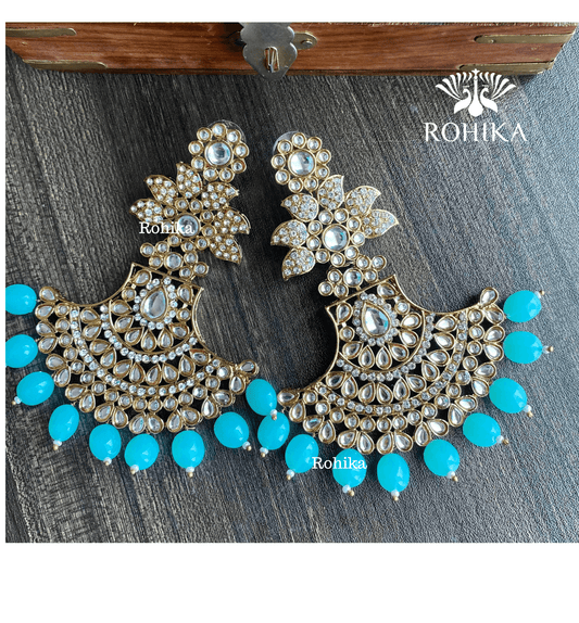 Sparkle chandbali earrings - Sky Blue - Rohika Store