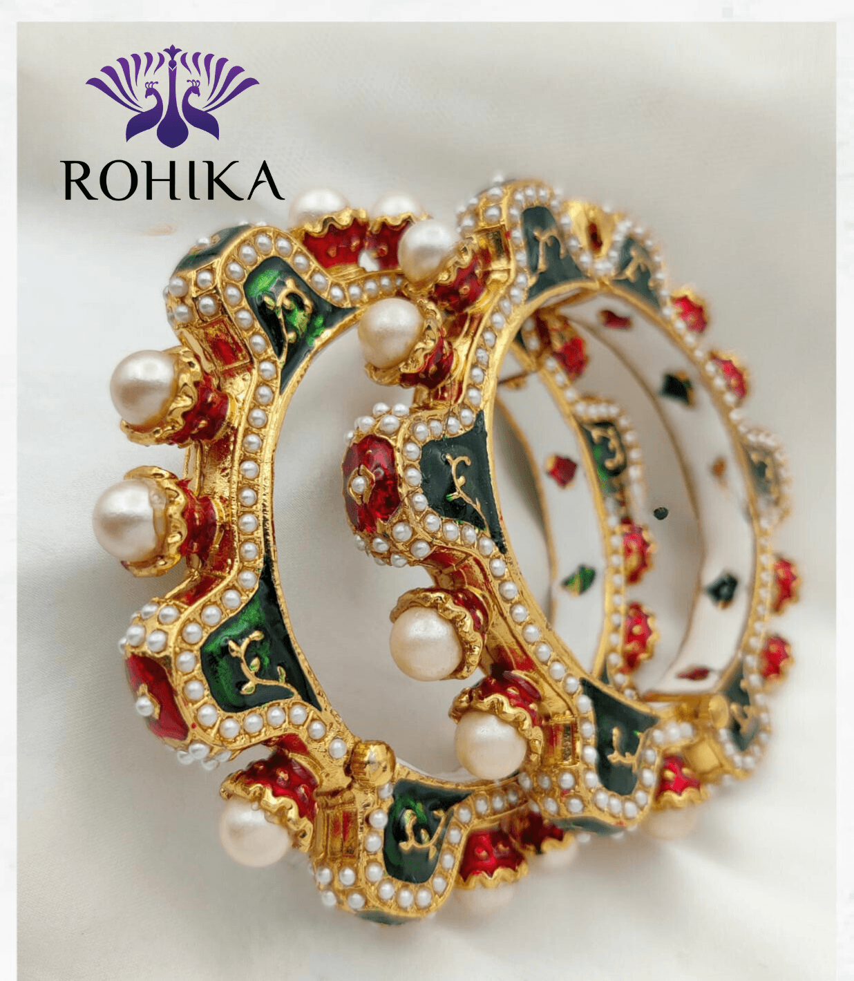 Nikhat jadau bangles - Red and Green - Rohika Store