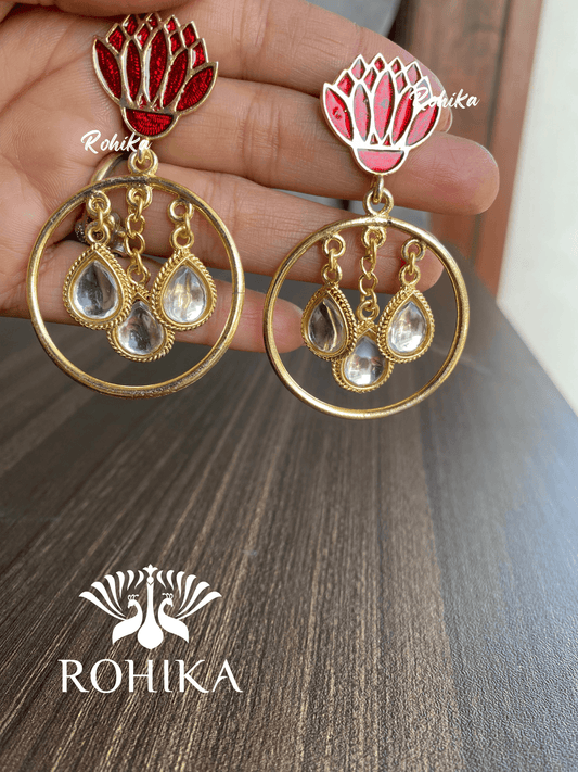 Vasu kundan earrings - Red - Rohika Store