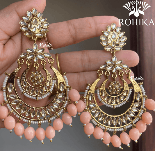 Damini kundan earrings - Peach - Rohika Store