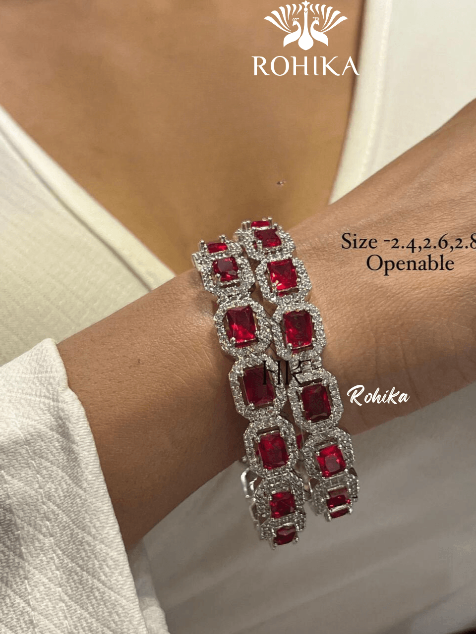 Denise american diamond bangles pair Red - Rohika Store