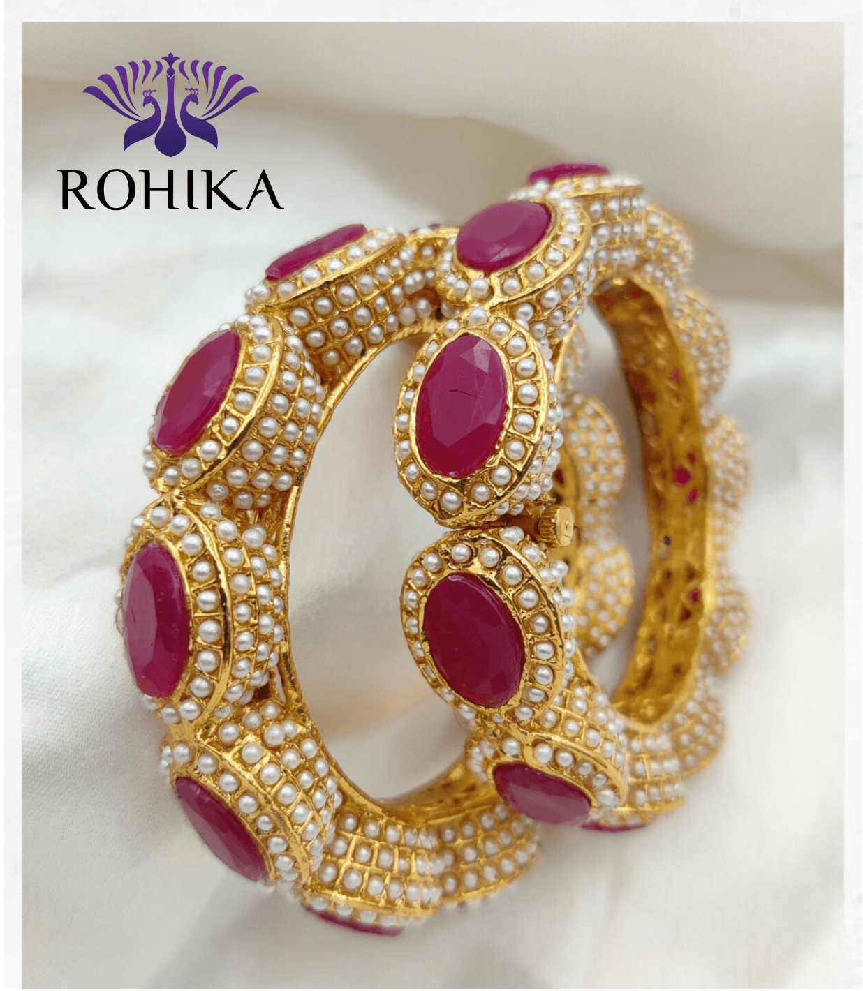 Nikhat jadau bangles - Red - Rohika Store