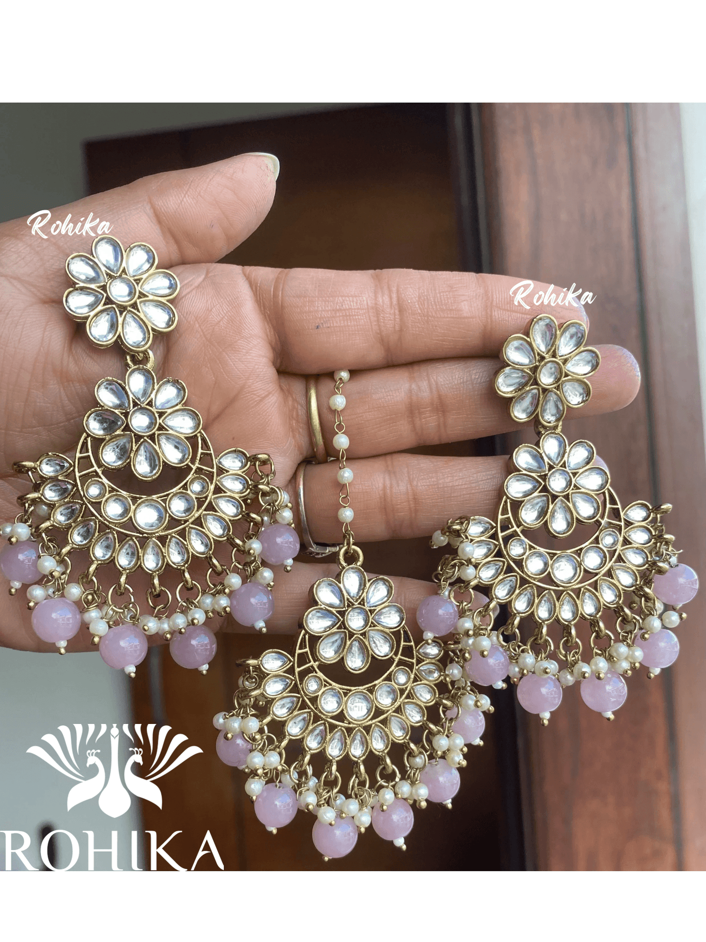 Supriya earrings and maangtikka combo - Purple - Rohika Store