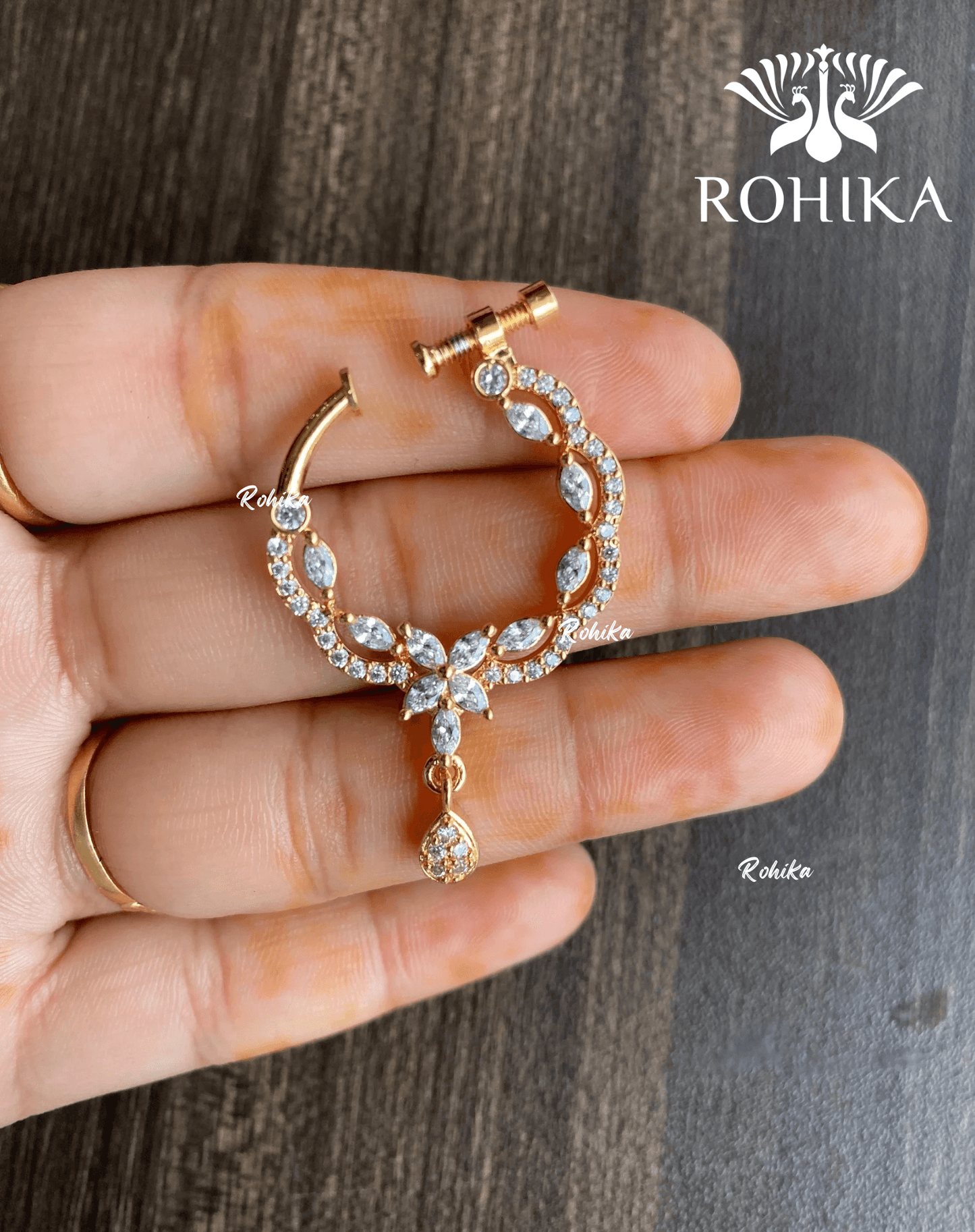 Riya AD stone Nath (037) - Golden - Rohika Store