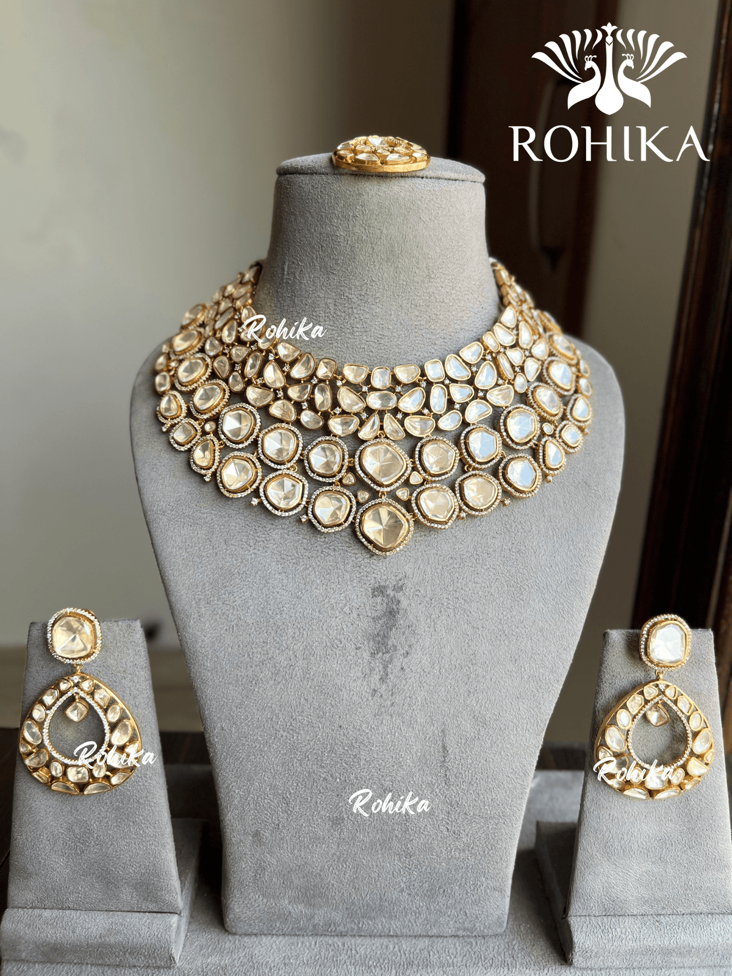Sohni goldplated moisanite necklace set - Golden - Rohika Store
