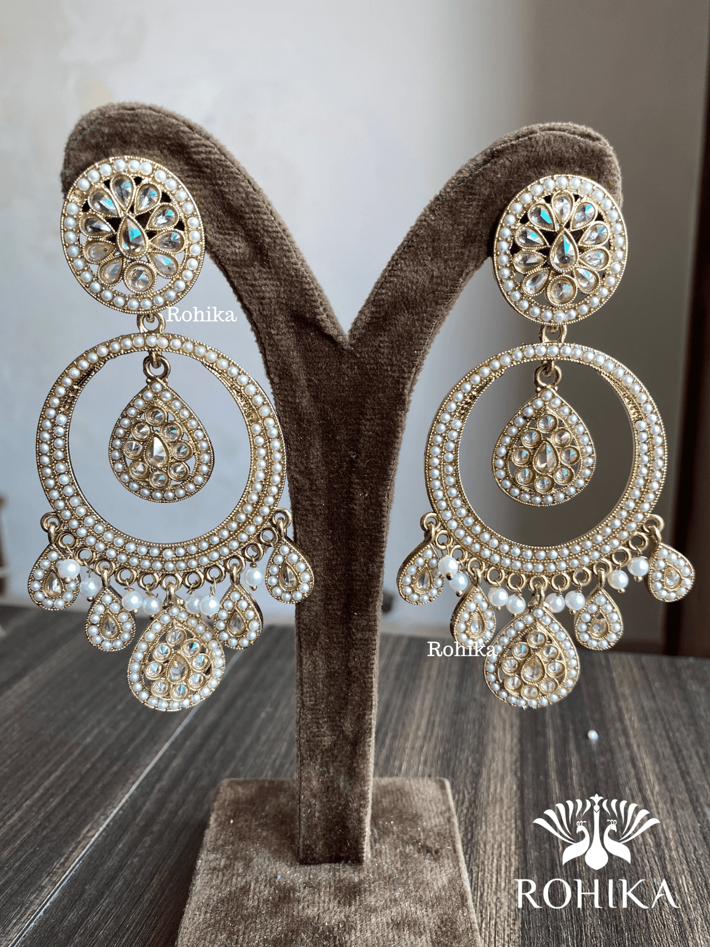 Sitara polki earrings - White - Rohika Store