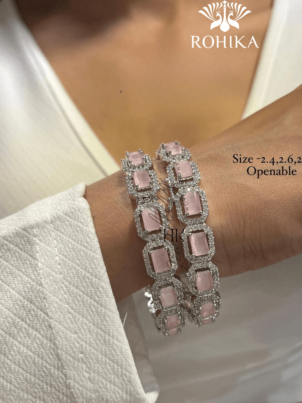 Denise american diamond bangles pair - Pink - Rohika Store