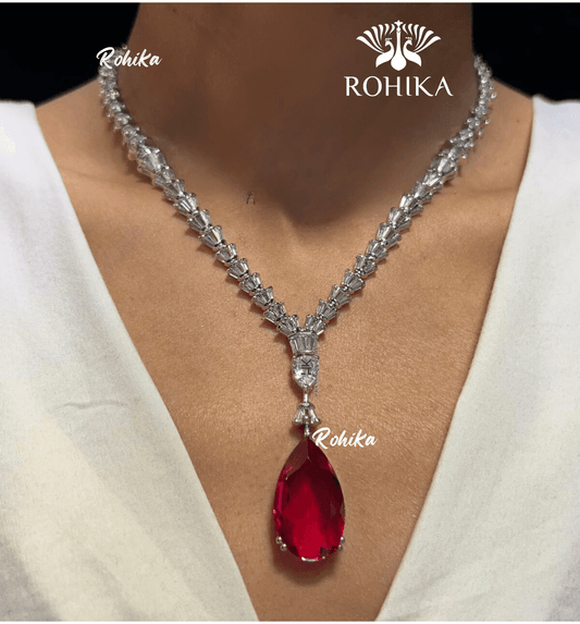 Milan american diamond necklace set - Red - Rohika Store