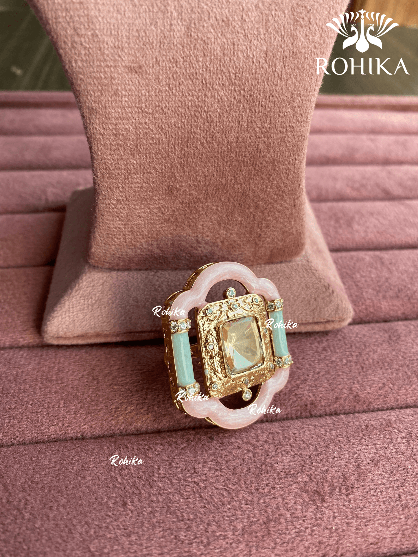 Angana polki kundan ring (SG-078) - Sky blue - Rohika Store