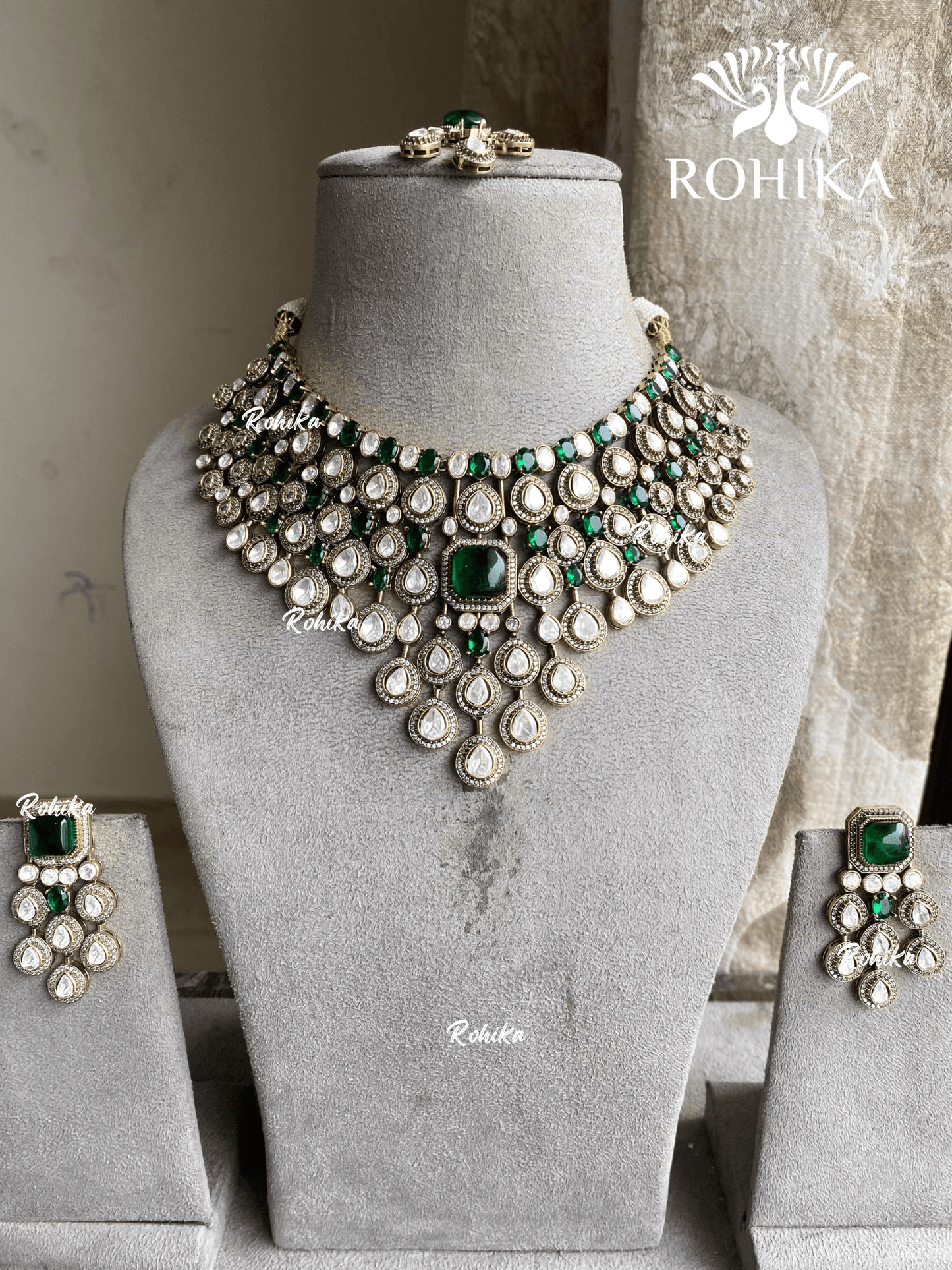 Swarna polki kundan necklace set - Dark Green - Rohika Store