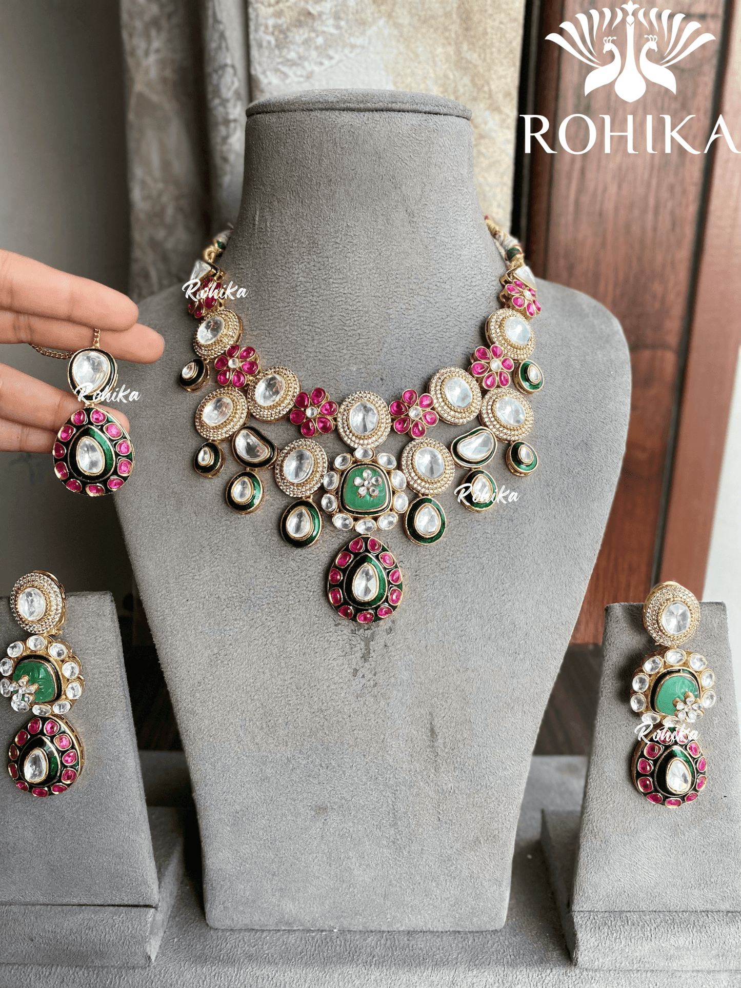 Sarvani bikaneri kundan necklace set - Multi colour - Rohika Store