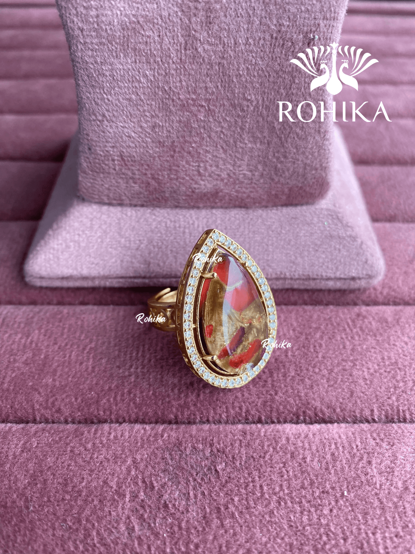 Angana polki kundan ring (SG-123) - Red - Rohika Store