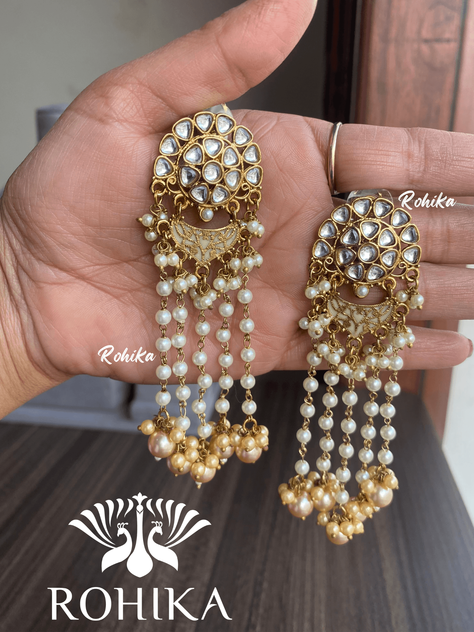Pinku kundan earrings - Golden - Rohika Store